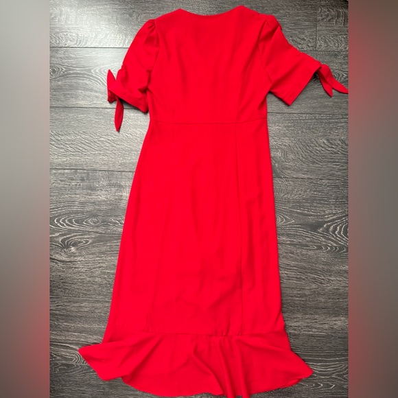 Gemma Red Button Front Tie Sleeve Ruffled Midi Dress - Picture 11 of 11